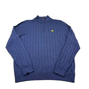 Masters Collection Blue Pure Merino Wool Knit Half Zip Men's Golf Pullover Large